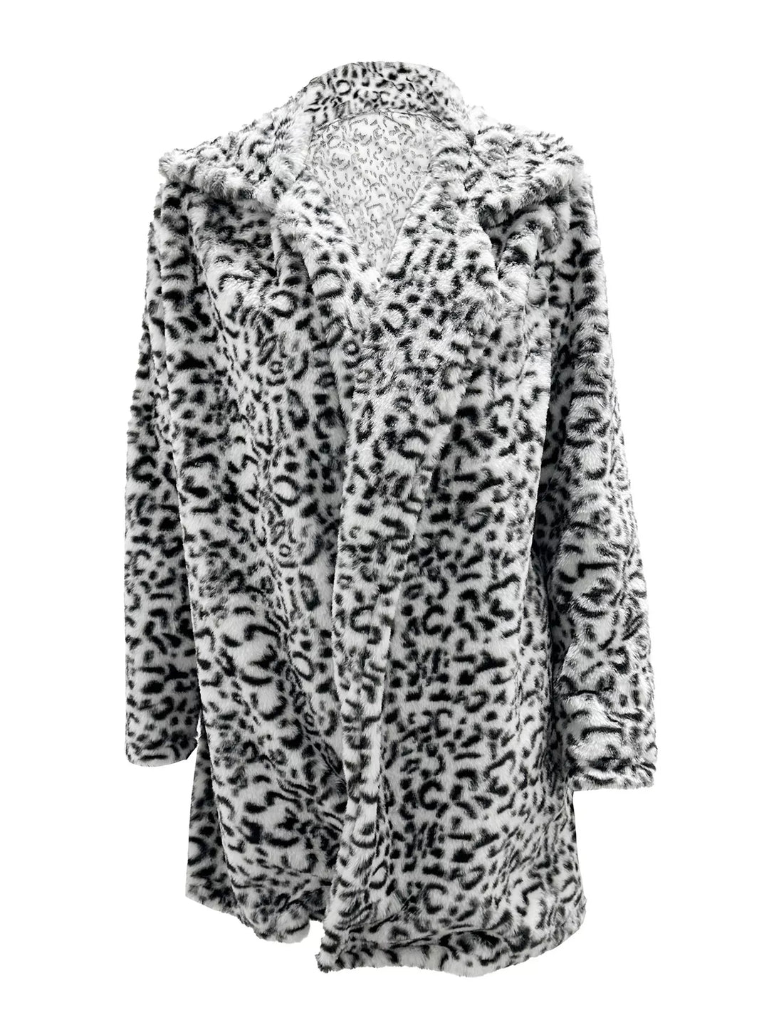 Winter Leopard Faux Fur Coat Women Open Front Print Coat