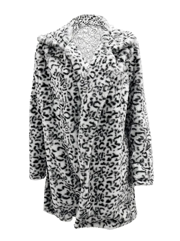 Winter Leopard Faux Fur Coat Women Open Front Print Coat
