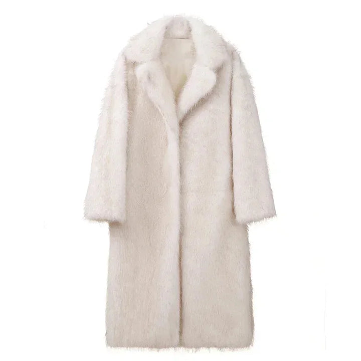 Winter Long Faux Fur Coat Women Tie Collar Full Length