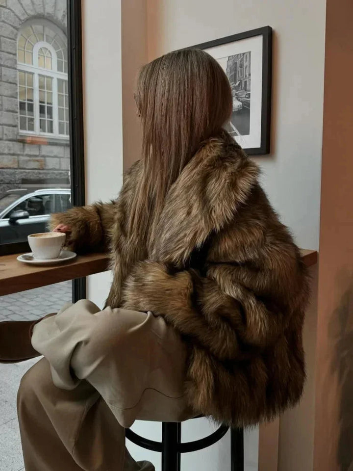 Winter Faux Fur Coat Women Brown Soft Long Sleeve Coat