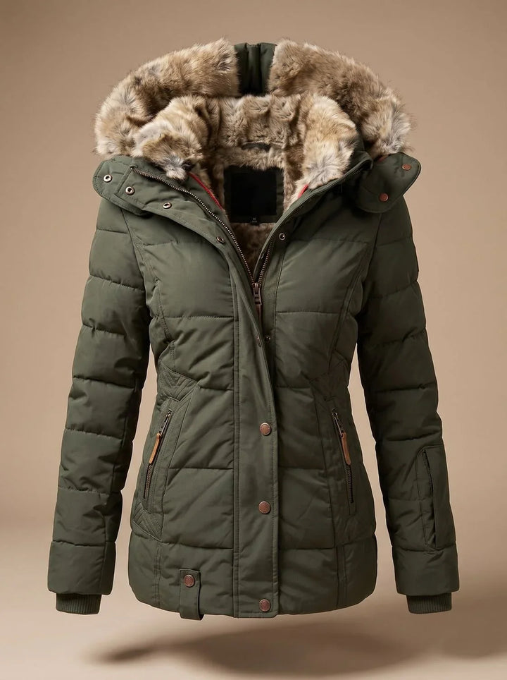 Women's Fur Coat | Quilted Hooded Puffer Long Sleeve Zip Front