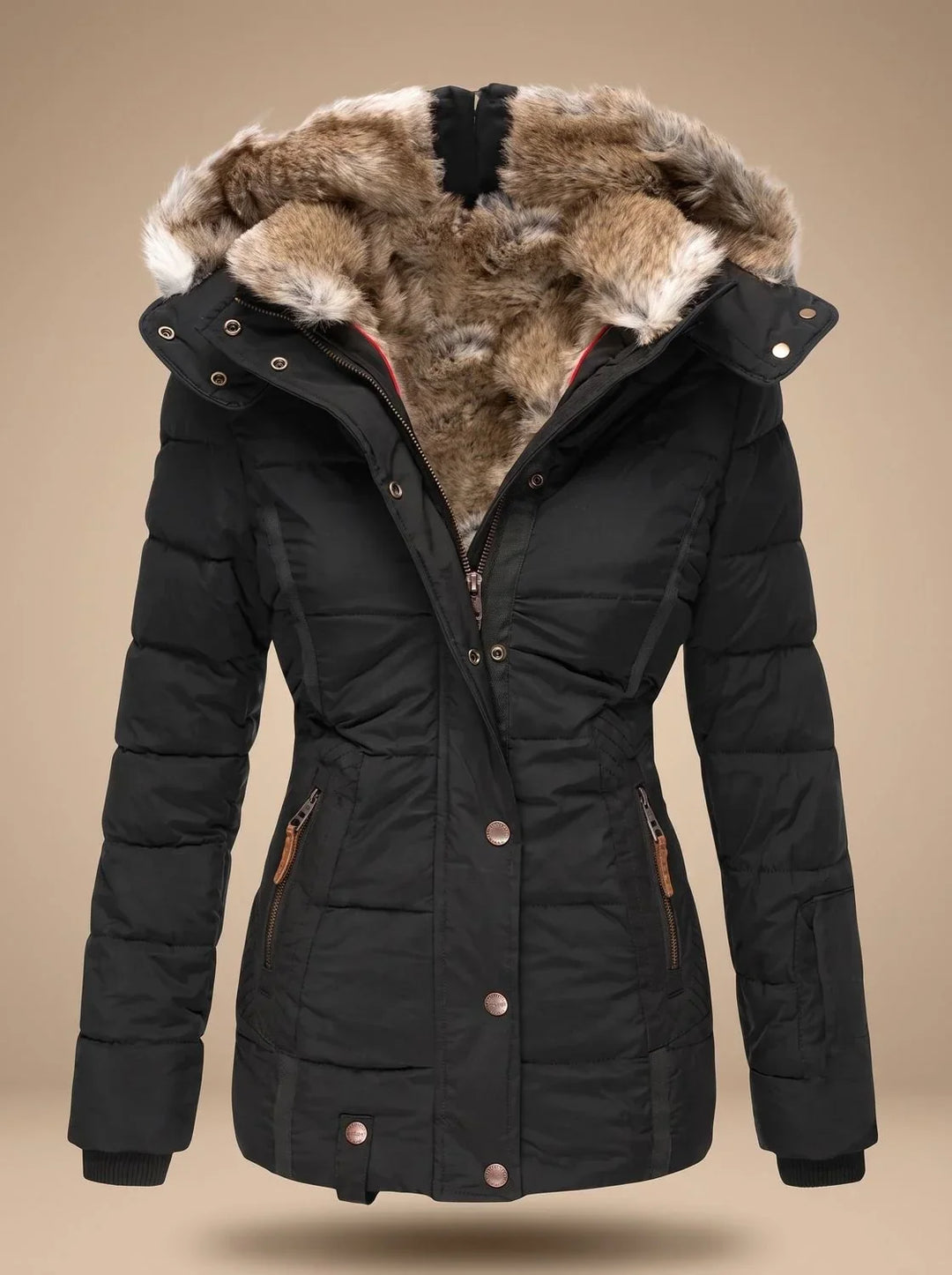 Women's Fur Coat | Quilted Hooded Puffer Long Sleeve Zip Front