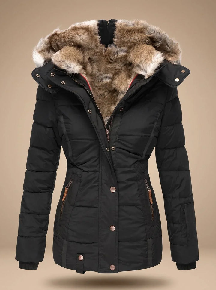 Women's Fur Coat | Quilted Hooded Puffer Long Sleeve Zip Front