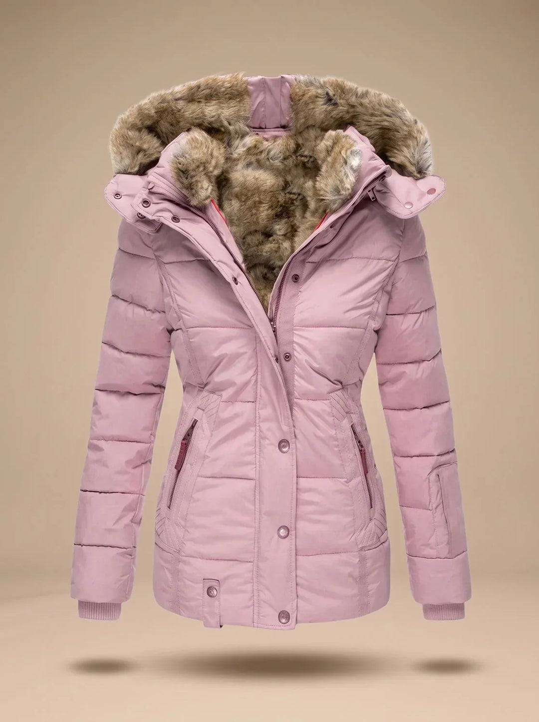 Women's Fur Coat | Quilted Hooded Puffer Long Sleeve Zip Front