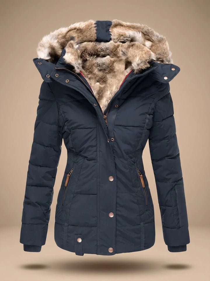 Women's Fur Coat | Quilted Hooded Puffer Long Sleeve Zip Front