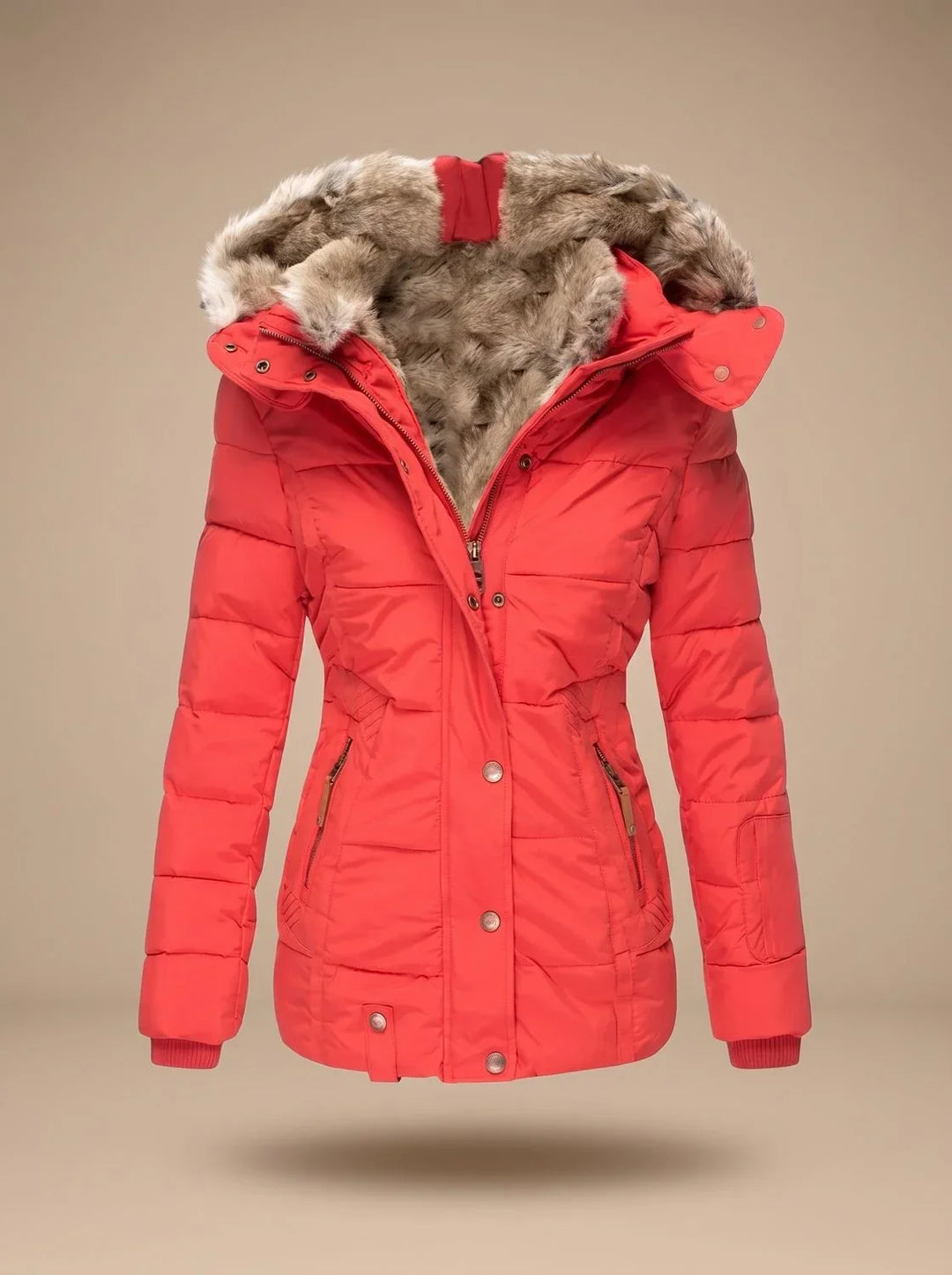 Women's Fur Coat | Quilted Hooded Puffer Long Sleeve Zip Front