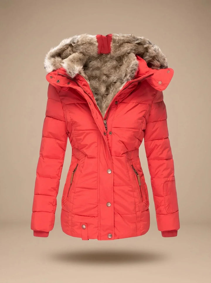 Women's Fur Coat | Quilted Hooded Puffer Long Sleeve Zip Front