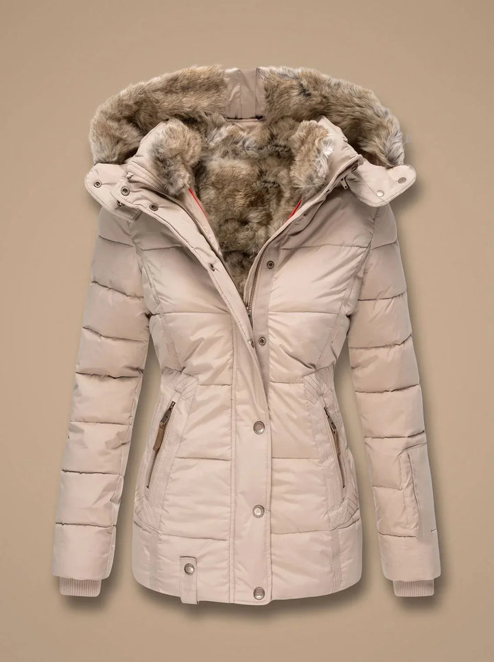 Women's Fur Coat | Quilted Hooded Puffer Long Sleeve Zip Front