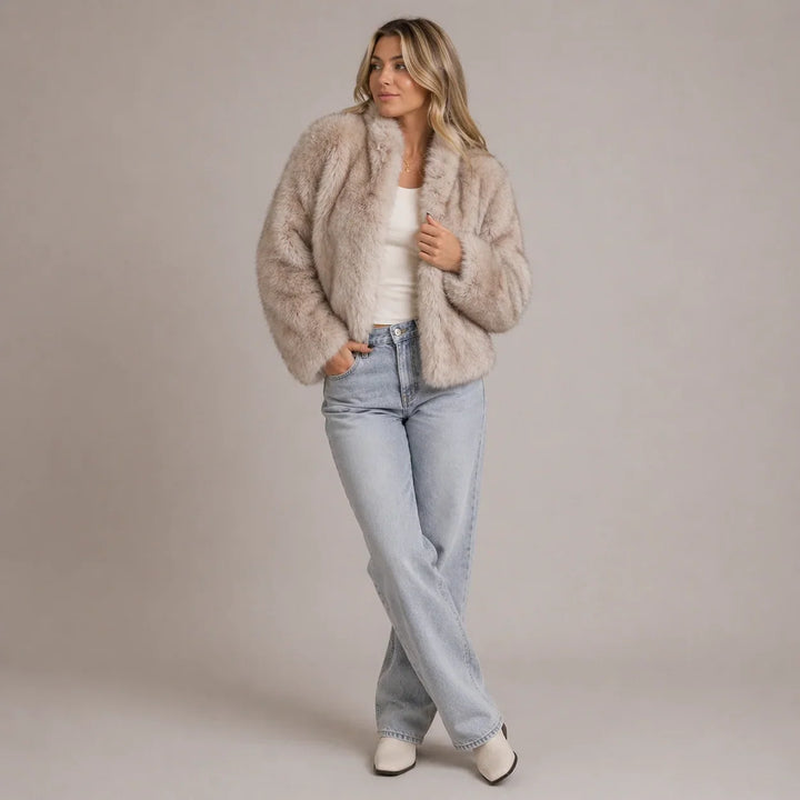 Winter Faux Fur Coat Women Round Neck Button Hook Closure