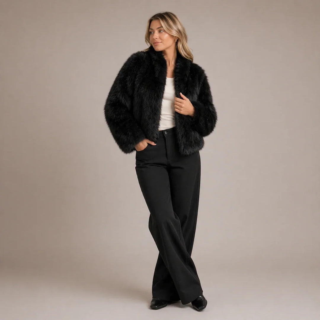 Winter Faux Fur Coat Women Round Neck Button Hook Closure