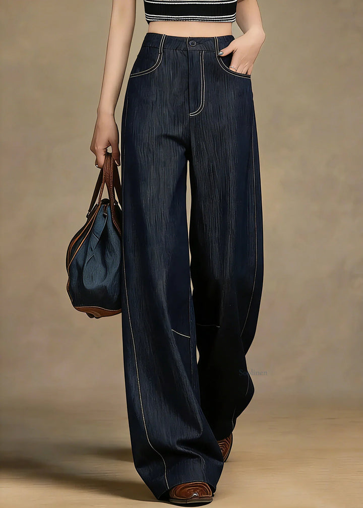 High-Waist Wide-Leg Jeans with Contrast Stitching