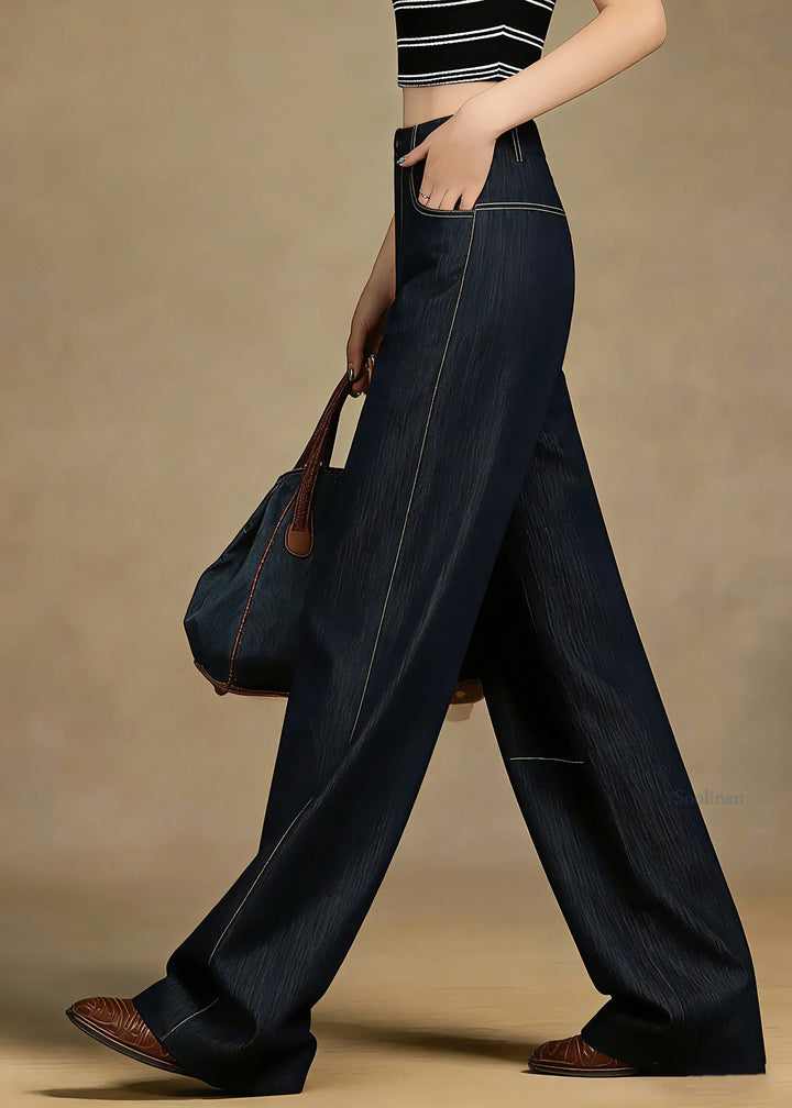 High-Waist Wide-Leg Jeans with Contrast Stitching