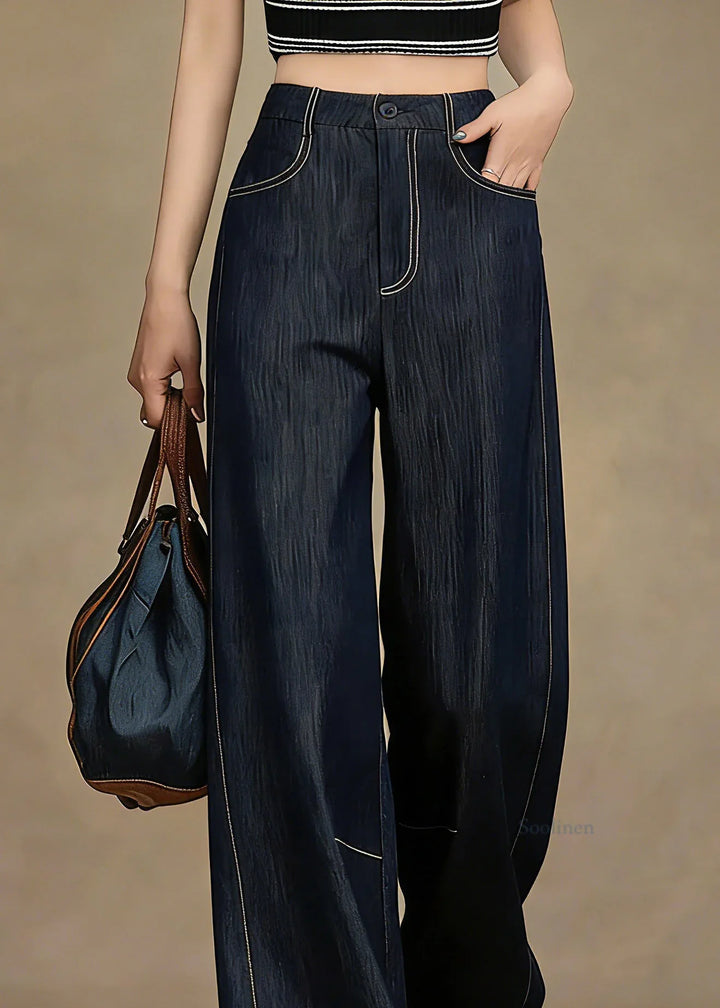 High-Waist Wide-Leg Jeans with Contrast Stitching