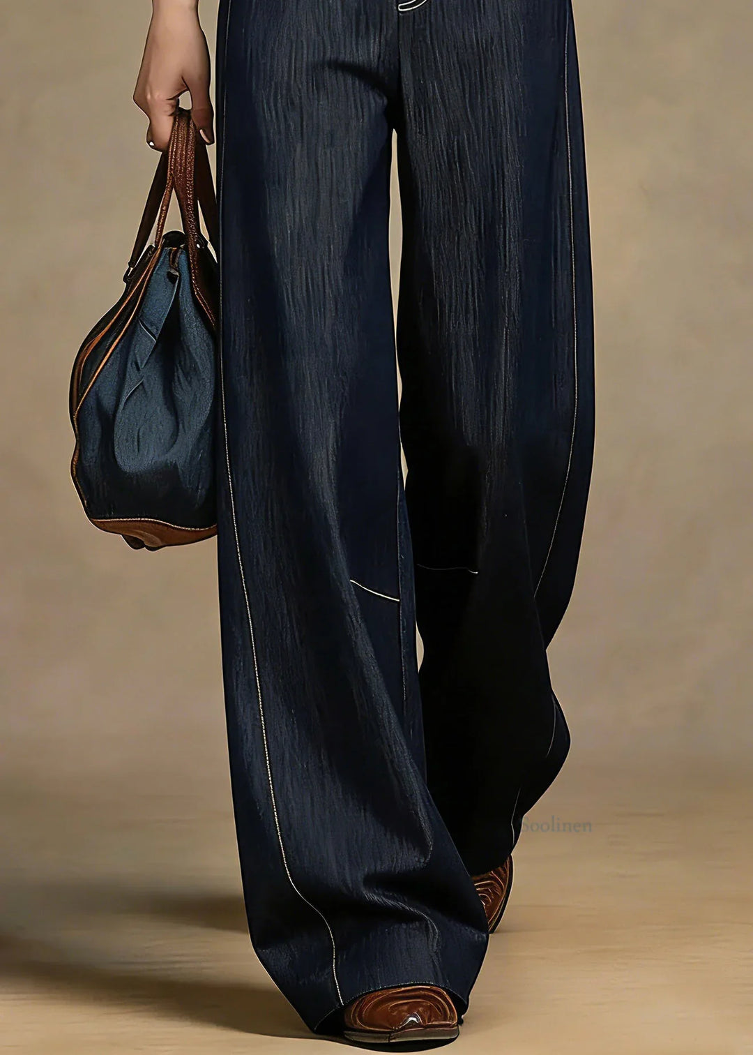 High-Waist Wide-Leg Jeans with Contrast Stitching