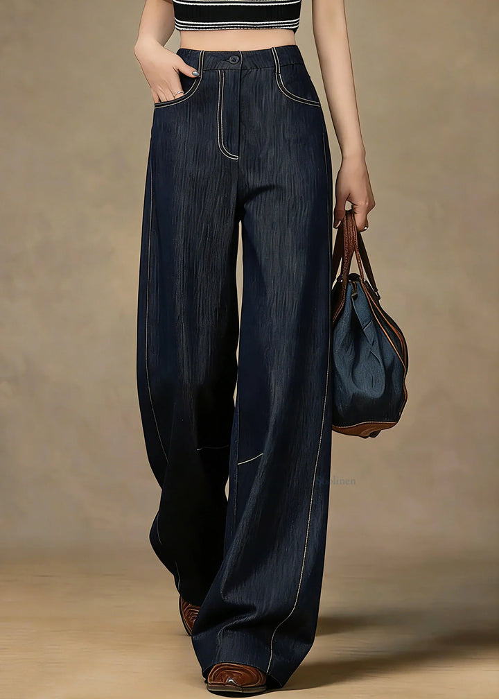 High-Waist Wide-Leg Jeans with Contrast Stitching