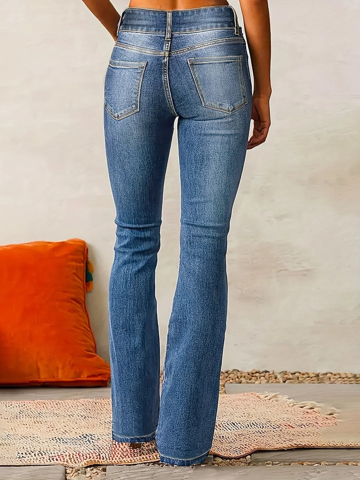 Double-Button High-Waisted Flare Denim Jeans