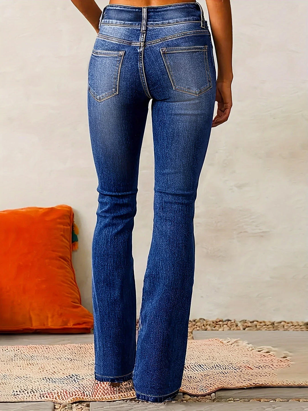 Double-Button High-Waisted Flare Denim Jeans
