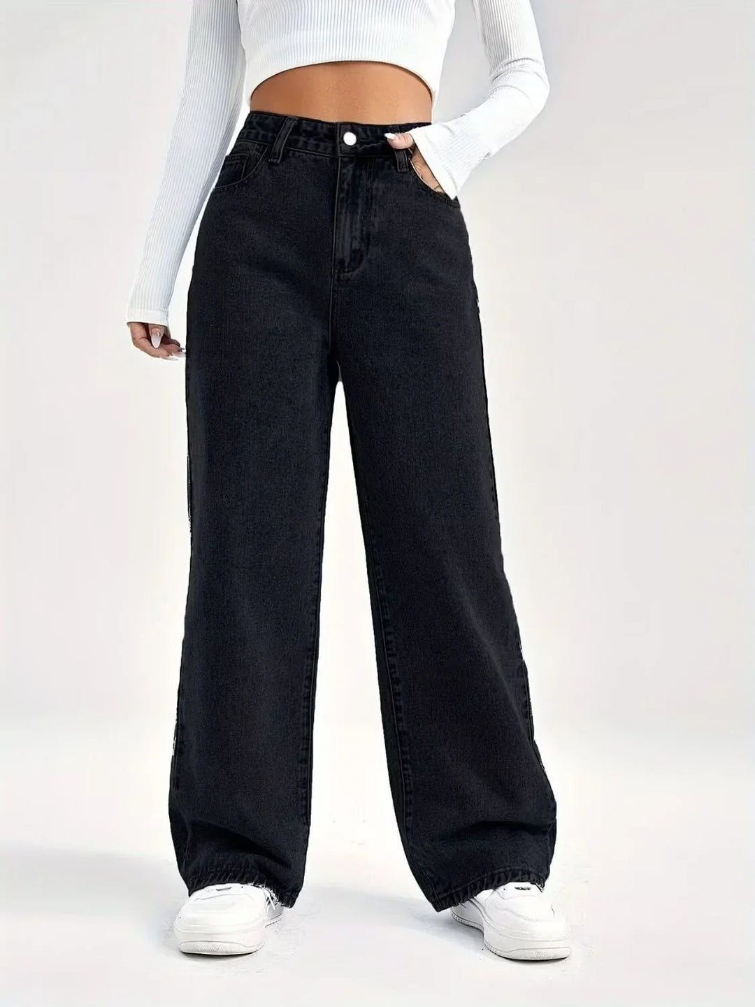 Women’s High-Waisted Wide-Leg Jeans – Relaxed Fit Full-Length Denim