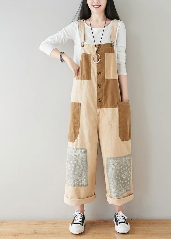 Patchwork Wide-Leg Denim Jumpsuit with Rolled Cuffs