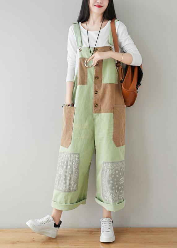 Patchwork Wide-Leg Denim Jumpsuit with Rolled Cuffs