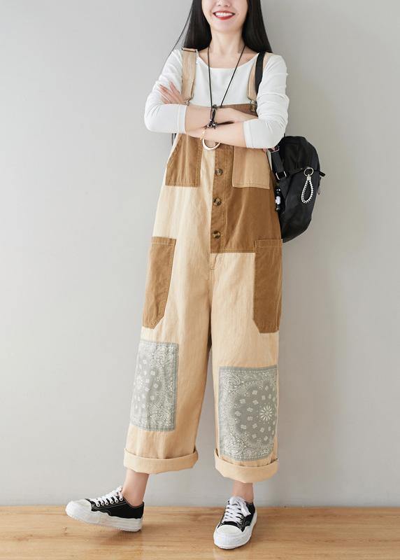 Patchwork Wide-Leg Denim Jumpsuit with Rolled Cuffs