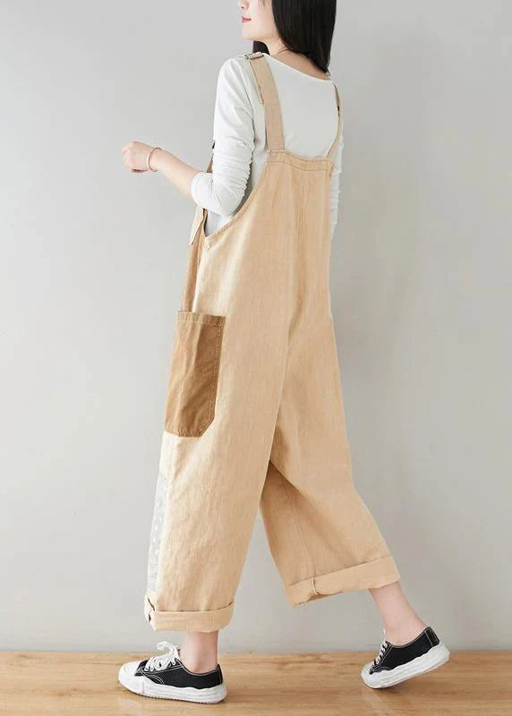 Patchwork Wide-Leg Denim Jumpsuit with Rolled Cuffs