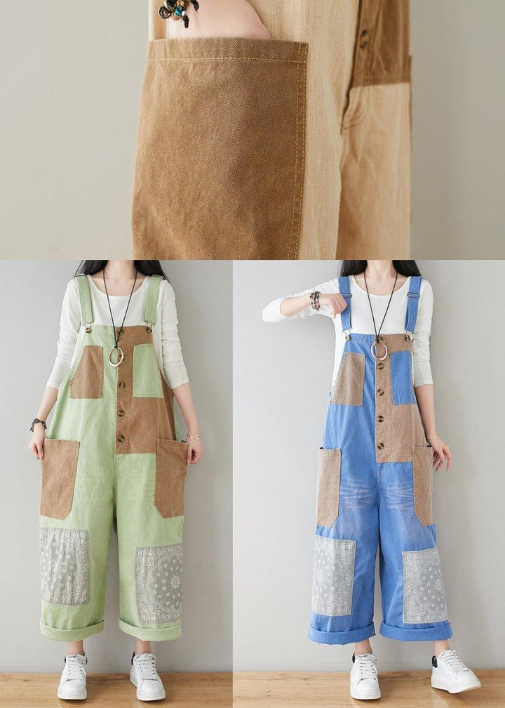 Patchwork Wide-Leg Denim Jumpsuit with Rolled Cuffs