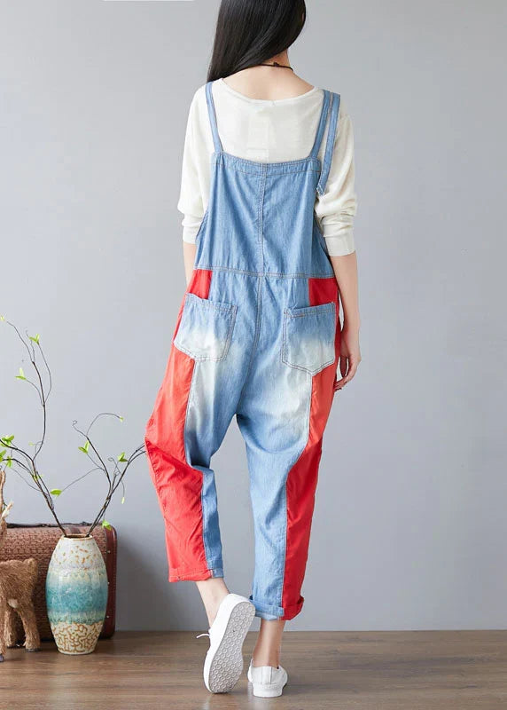 Color-Block Patchwork Denim Jumpsuit