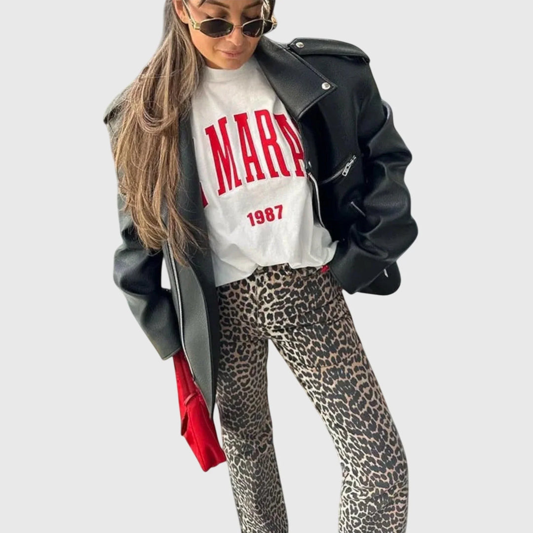 Leopard Print High-Waisted Straight-Leg Jeans
