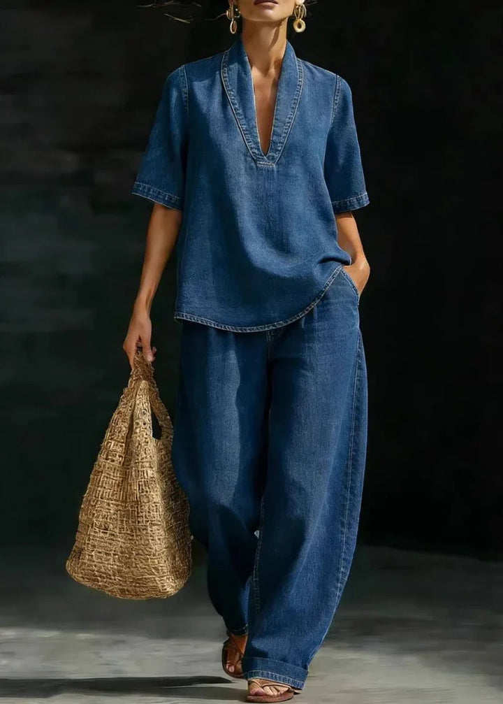Women Patchwork Denim Two-Piece Set