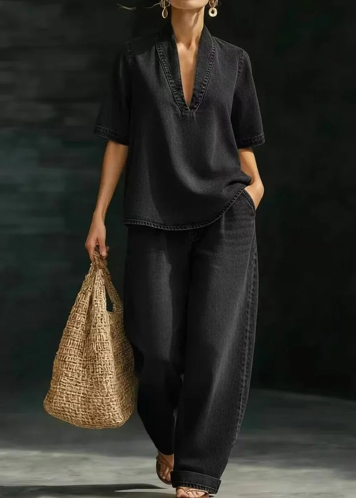 Women Patchwork Denim Two-Piece Set