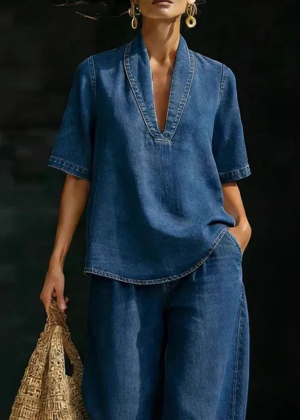 Women Patchwork Denim Two-Piece Set