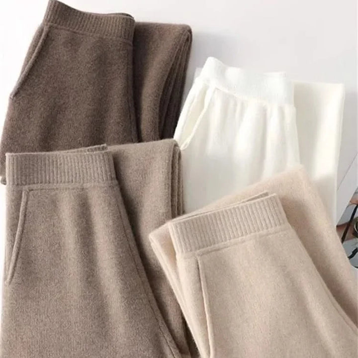 Winter Knit Lounge Pants Women Drawstring Waist Relaxed Trousers