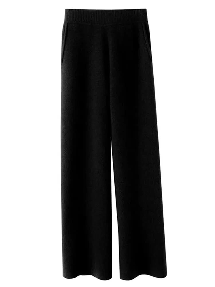 Winter Knit Lounge Pants Women Drawstring Waist Relaxed Trousers