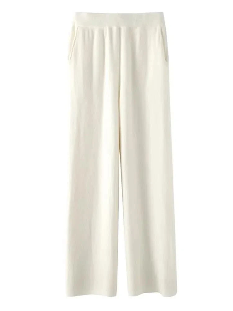Winter Knit Lounge Pants Women Drawstring Waist Relaxed Trousers