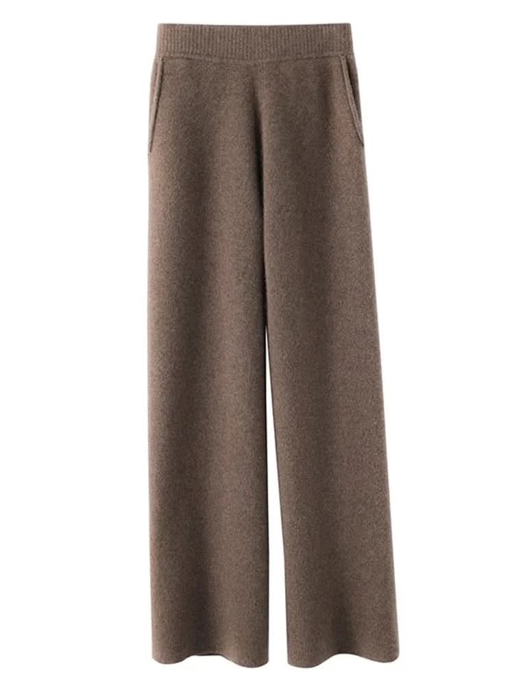 Winter Knit Lounge Pants Women Drawstring Waist Relaxed Trousers