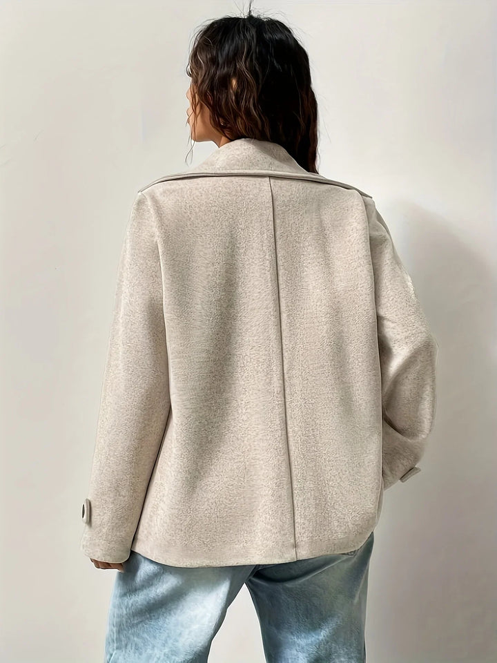 Winter Pea Coat Women Double Breasted Notched Collar Wool Blend