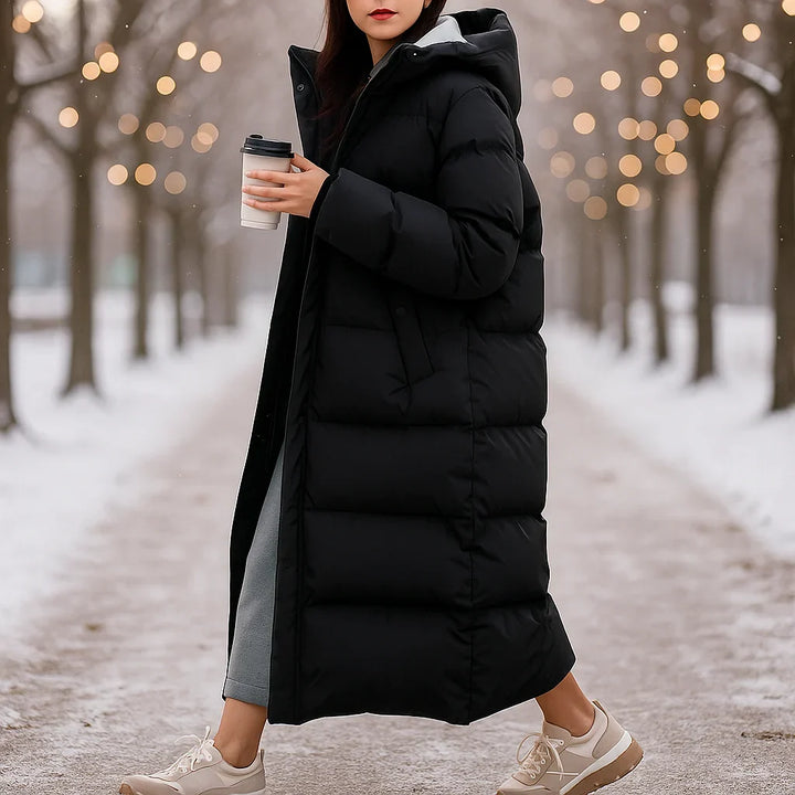 Long Puffer Coat - Hooded Quilted Maxi Women's Winter Coat