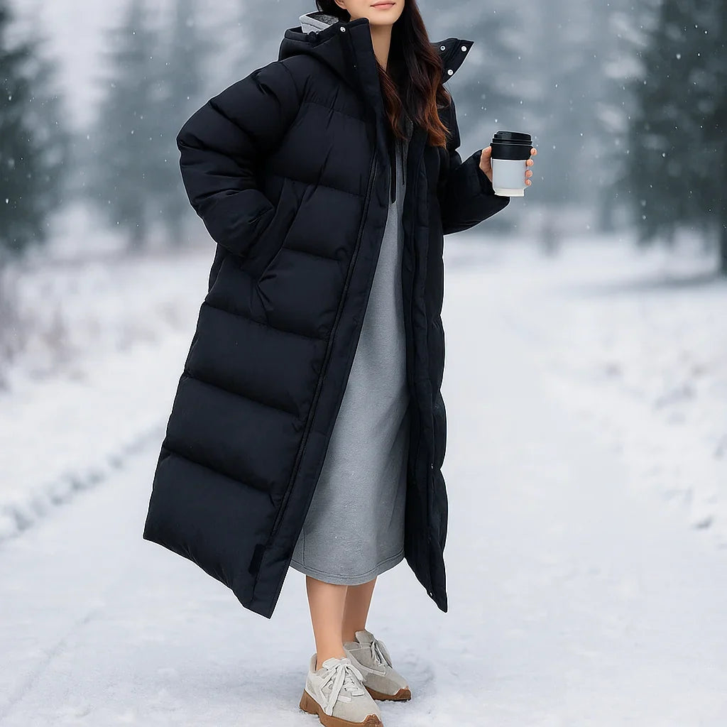 Long Puffer Coat - Hooded Quilted Maxi Women's Winter Coat