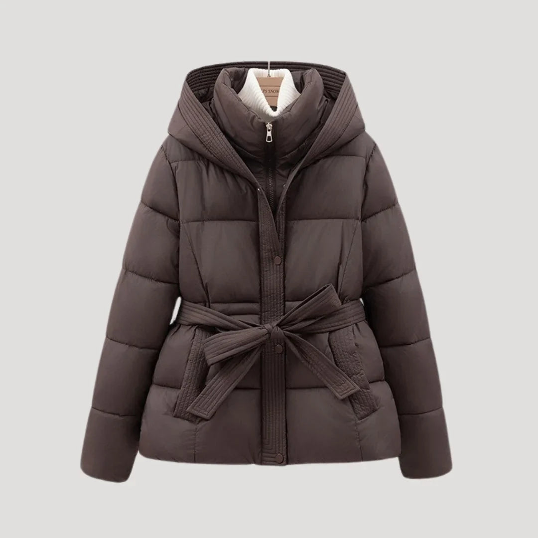Women's Puffer Jacket | Belted Hooded Quilted