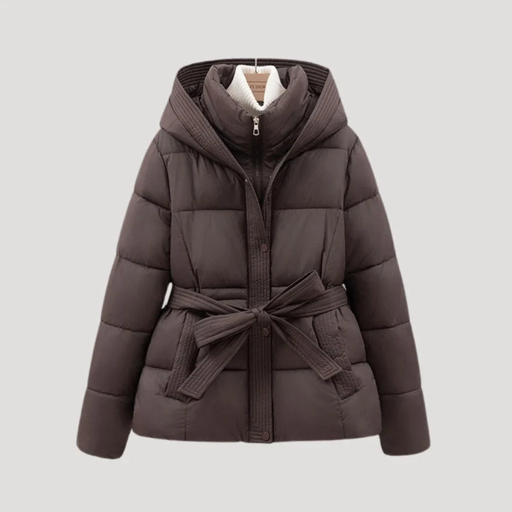 Women's Puffer Jacket | Belted Hooded Quilted
