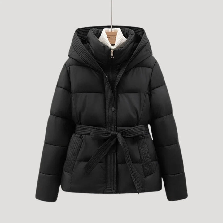 Women's Puffer Jacket | Belted Hooded Quilted