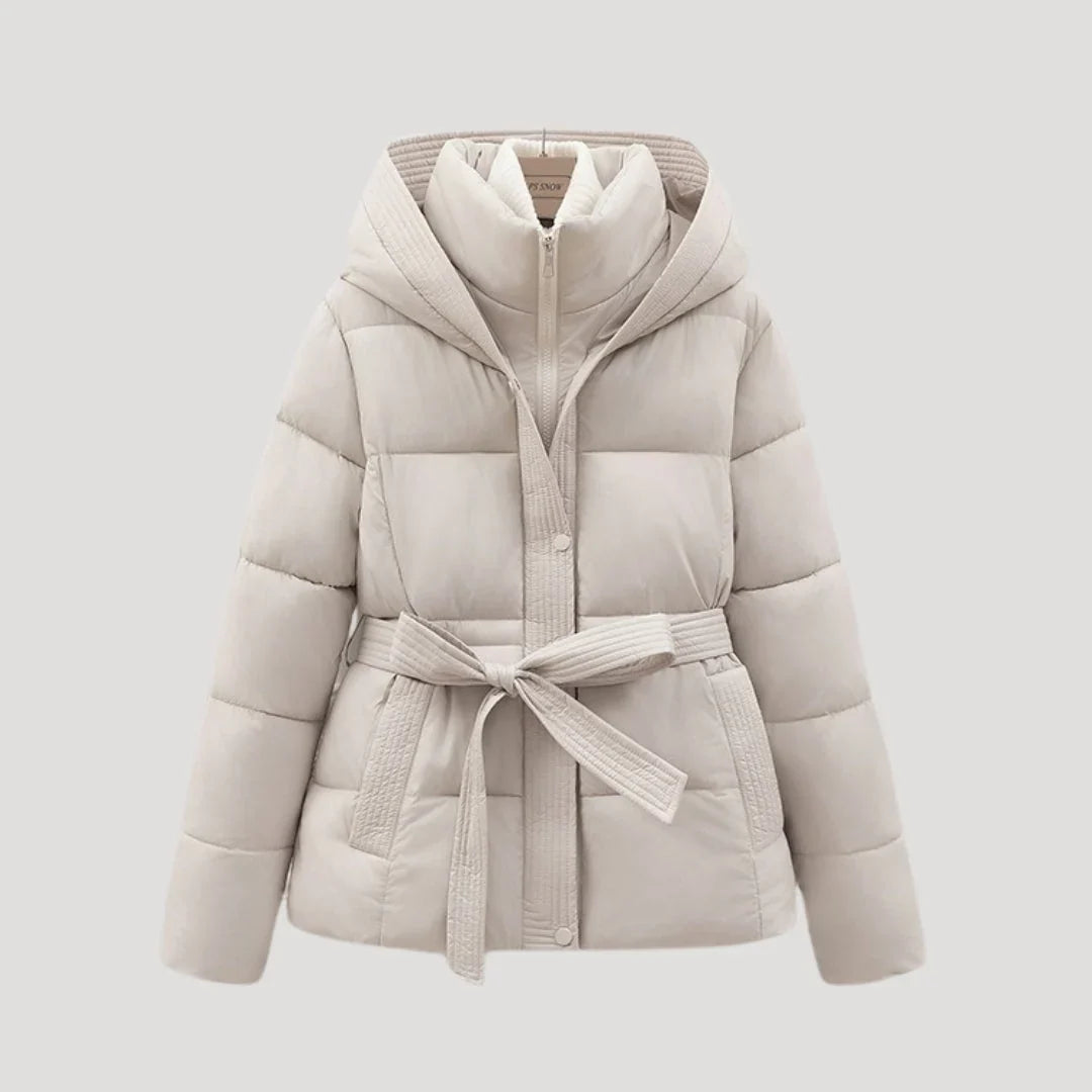 Women's Puffer Jacket | Belted Hooded Quilted