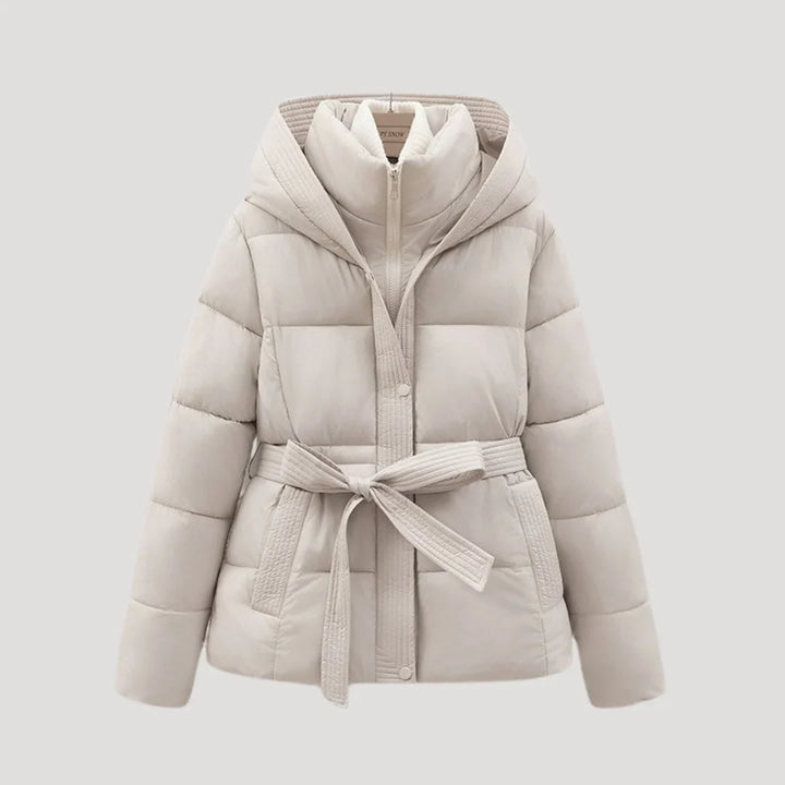 Women's Puffer Jacket | Belted Hooded Quilted
