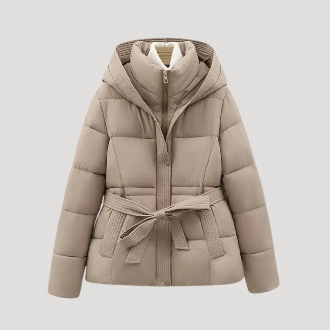 Women's Puffer Jacket | Belted Hooded Quilted