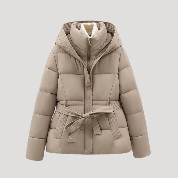 Women's Puffer Jacket | Belted Hooded Quilted