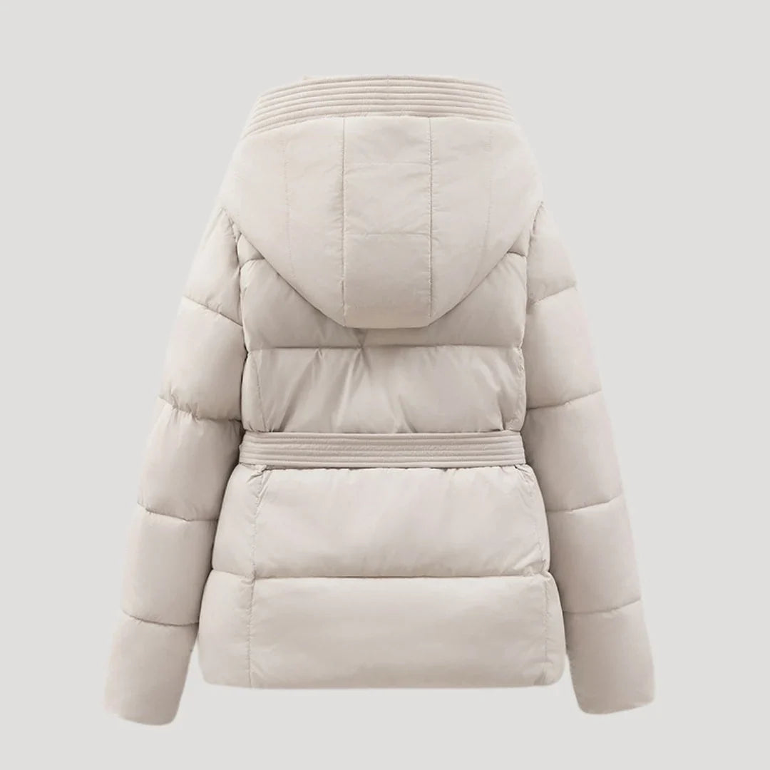 Women's Puffer Jacket | Belted Hooded Quilted