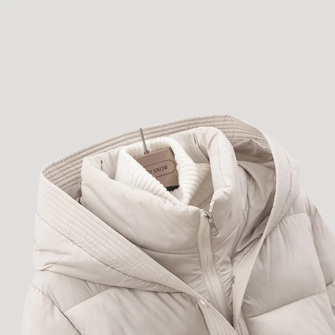 Women's Puffer Jacket | Belted Hooded Quilted