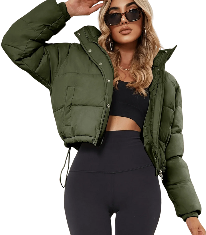 Winter Cropped Puffer Jacket Women Hooded Zip Up Quilted Coat