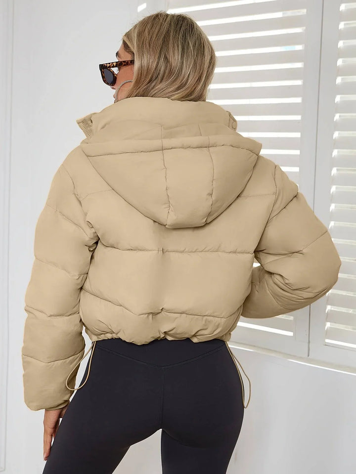 Winter Cropped Puffer Jacket Women Hooded Zip Up Quilted Coat